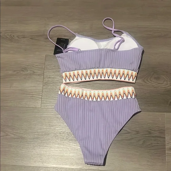 Purple Sporty Bikini with Orange tribal Crochet Trim - Picture 3 of 4